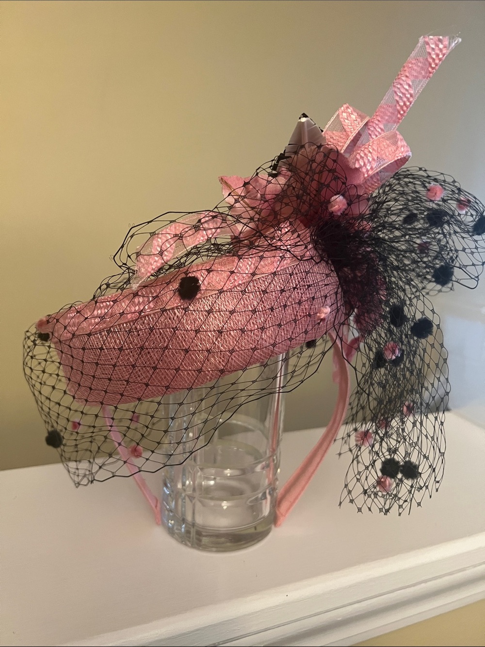 Pink Fascinator Headpiece with Black Veil